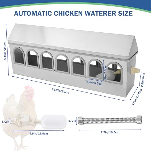 Automatic Chicken Waterer Stainless Steel Pigeon Water Poultry Water Dispenser Automatic Filling Water with Float Valve for Turkey Quail Duck Goose
