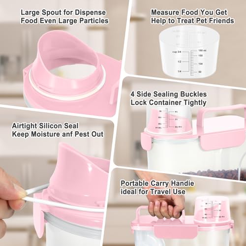 Dog Cat Food Storage Container with Cup (Pink, 5L) | Pet Food Pourable Container Airtight with Large Spout, BPA-Free Plastic Food Dispenser for Pet Food, Bird Seed, Rice, Flour - color: Pink, size: 5L