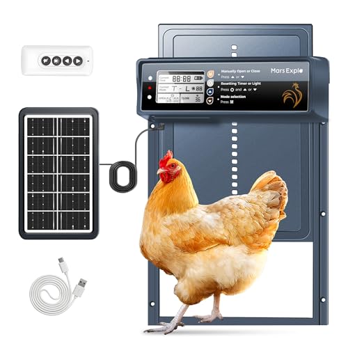 Automatic Chicken Coop Door Solar Powered, LCD Display, Timer & Light Sensor, 20-m Remote Control,Electirc Door,4 Modes, USB Rechargeable Battery, Light Blue