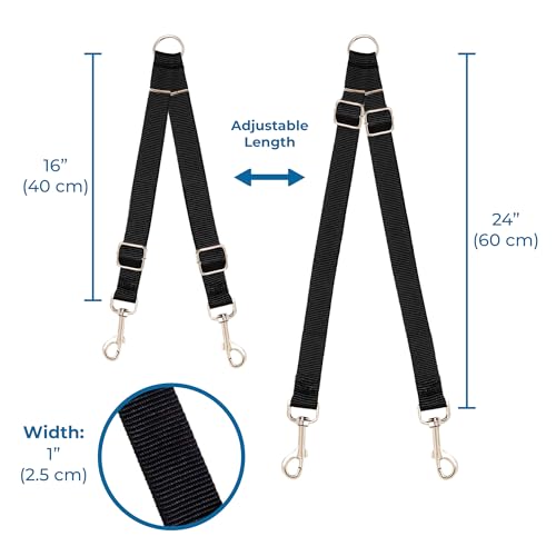 SunGrow 16-24" Adjustable Double Dog Walker Leash, Lightweight Dual Lead with 360° Swivel Zinc-Alloy Clips, Durable Polypropylene Strap, Fits Small to Medium Breeds, Ideal for Daily Walks & Training - size: 16 - 24 in