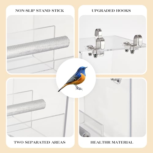 2 Pieces No Mess Bird Feeder for Cage Automatic Acrylic Bird Feeder Seed Food Catcher for Parakeet Canary Cockatiel Parrot Finch Canary 5.1 x 5.1 x 4.3 Inches