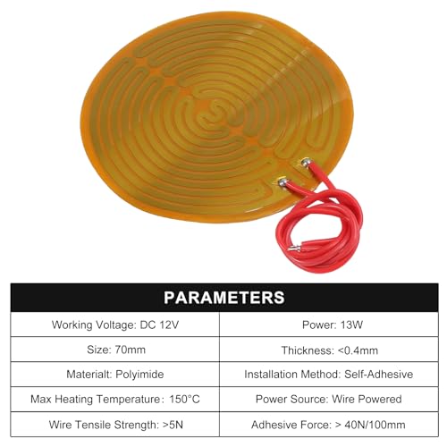 6pcs Film Heater Plate Adhesive Pad 12V 13W 70mm PI Heating Elements Film Strip Heater Adhesive Polyimide Heater Plate - size: 70mmx70mm