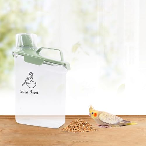 2.8L Airtight Bird Seed Storage Container With Handle and Measuring Cup - Portable Pet Food for Wild Bird Sunflower Seed - BPA Free Transparent/Green - color: GREEN BIRD
