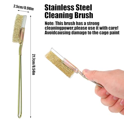 5 Pcs Bird Cage Cleaner Set,Stainless Steel Poop Remover Bird Cage Accessories,Bird Cages Cleaning Brush & Scraper,Cleaning fork & shovel,Mini Dustpan and Broom Set,for Small Animal Cages Clean