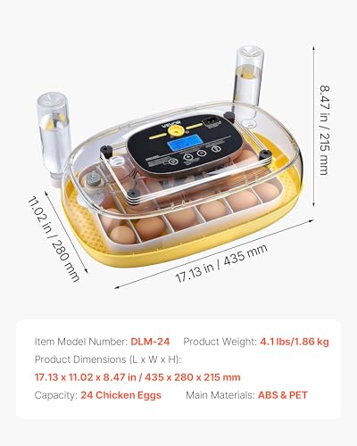VEVOR 24 Egg Incubator, Automatic Egg Turner with LED Candler, Temperature & Humidity Control, 360° View Clear Window, Auto Water Refill, Poultry Eggs Incubators for Hatching Chicks Ducks Goose Quail - size: 24 Eggs