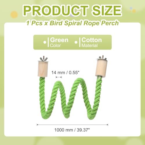 Bird Rope Perch Swing, Stand Rope Perch Standing Pole Accessory Climbing Swing Paw Grinding 39 Inch, (Light Green) Intended for Parrot/Parakeet/Budgies/Cockatiels/Lovebirds - color: Light Green, size: 39 Inch