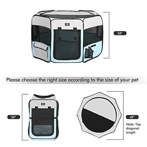 X-ZONE PET Dog Playpen Portable Pet Play Pens for Puppies, Cat, Rabbit, Chicks, Foldable Exercise Play Tent Kennel Crate, Indoor/Outdoor Travel Camping Blue Large - color: Blue, size: Large