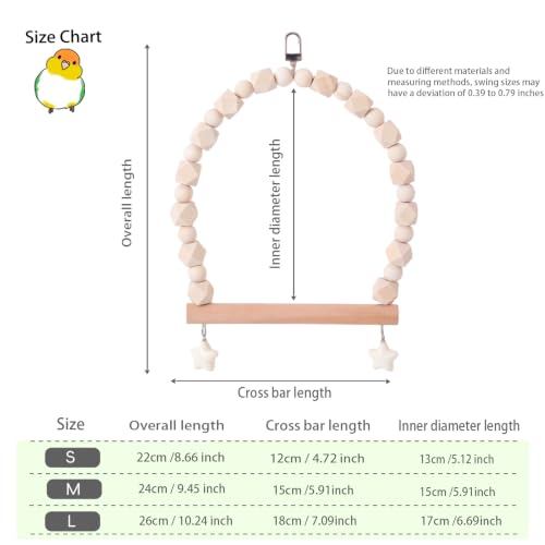 Birds Swing Parrot Hanging Toy Wooden Perch Bird Chew Toys for Love Birds，Parakeet，Cockatiel, Mynah, Budgerigar(Wood Color, Medium) - color: Wood Color