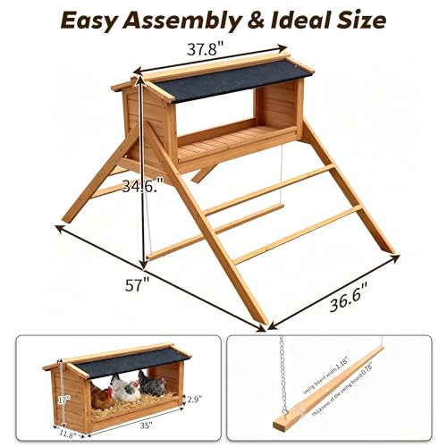 Solid Wood Chicken Coop Accessories with Nesting Box for 4-6 Hens - A-Frame Outdoor Chicken Perch, Weather-Resistant Asphalt Roof, Backyard Chicken Roosting Bars