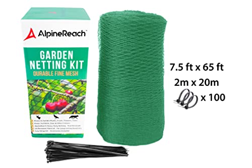 AlpineReach Garden Netting 7.5 x 65 ft Heavy Duty Bird Net, Deer, Plant Protection Extra Strong Woven Mesh, Reusable Kit with Zip Ties, Animal Fencing for Fruits Trees, Green - color: Green, size: 7.5ft x 65ft