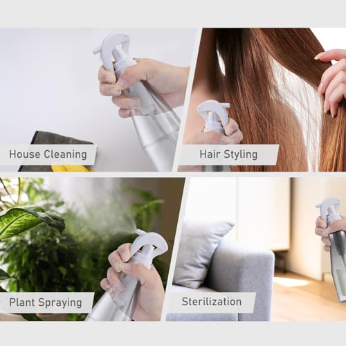 10 oz Continuous Spray Bottle for Hair, Ultra-Fine Water Spray Bottle for Cleaning, Plants, Pets (Plastic, White, 300ml) - color: white