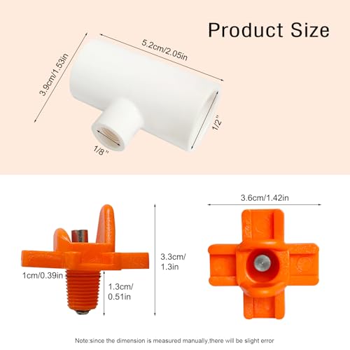 Horizontal Chicken Waterer Nipples with 1/2 PVC Tee Fittings DIY Automatic Chicken Watering System Kit (Orange, 8Pcs) - size: 8