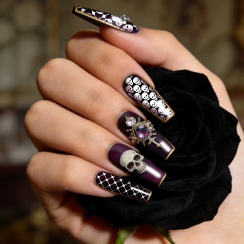 PH PandaHall 3pcs Reading Skull Nail Stamping Plates, Vintage Rose Skull Book Nail Art Templates Gothic Skelton Stainless Steel Image Plate Stencils with Tool for DIY Print Manicures Salon Design - style: Reading Skull