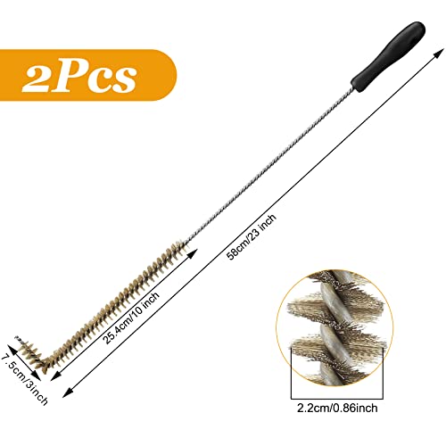 Yaomiao 2 Pcs L Shaped Fryer Cleaning Brush 23 Inch High Temperature Deep Fryer Coil Cleaner L Tipped Coil Brush, Long Handle, Metal Bristles for Grill BBQ Cleaning Accessories