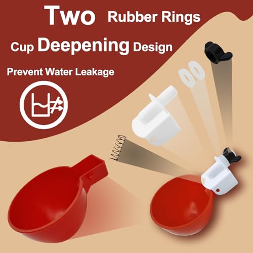 16 Pack Automatic Chicken Waterer, Red Chicken Water Feeder Cups Suitable for Various Poultry, Cup Body Deepened Double Rubber Ring No Leakage, with Mounting Hole Opener - color: Red, size: 16-Pack