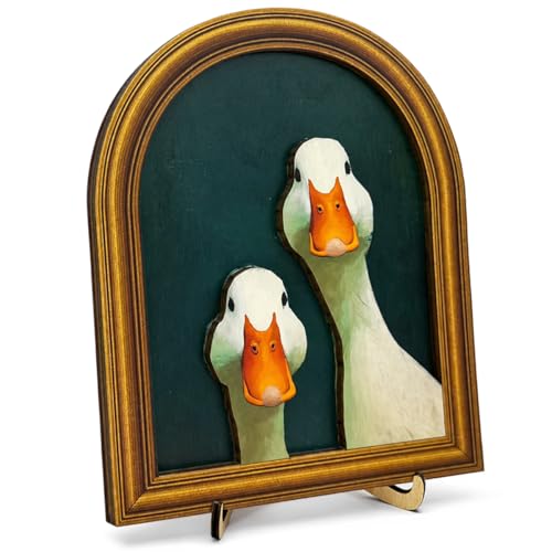 3D Vintage Cute Goose Table Decor Wall Art Sign Framed Vintage Decor | Rustic Couple Goose Wall Art Sign - Vintage Animal Farmhouse Home Decor for Wall Mount and Tabletop 8x10 Inch - color: Goose