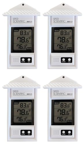 Sper Scientific Compact Digital Min/Max Thermometer 800121 - Wide Range Temperature Logger with Clear LCD Display - Ideal for Laboratories, Food Storage, HVAC & Greenhouses - 4 pc - size: 4 Pack