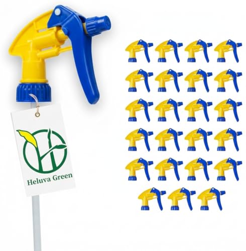 Heluva Green Spray Bottle Nozzle Replacement Tops, Blue/Yellow 24 Pack | Heavy-duty trigger sprayer tops for commercial and home cleaning. Fits 8/16/24/32 oz plastic & glass bottles. - color: Blue & Yellow, size: 24 Pack