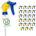 Heluva Green Spray Bottle Nozzle Replacement Tops, Blue/Yellow 24 Pack | Heavy-duty trigger sprayer tops for commercial and home cleaning. Fits 8/16/24/32 oz plastic & glass bottles. - color: Blue & Yellow, size: 24 Pack
