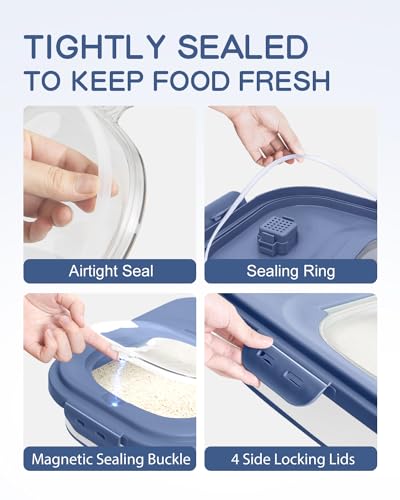 20-30 Lbs Rice Storage Container,Collapsible Food Storage Container | Flour Storage Container with Wheels Airtight Locking Lid,Rice Container Double Seal,Keep Fresh for Pet Food,Rice,Flour - color: Dark Blue/20-30LBS