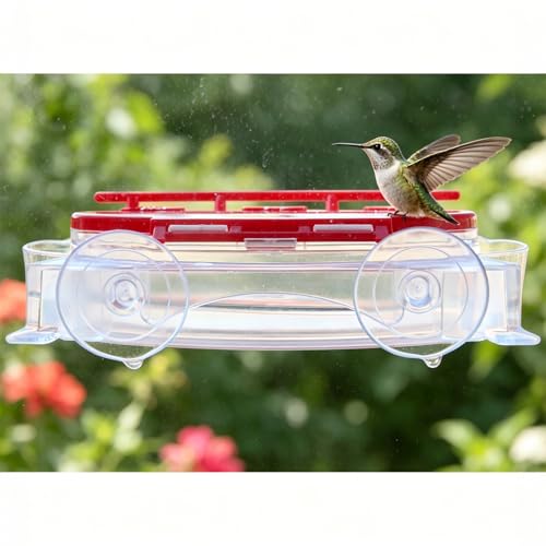 Window Hummingbird Feeder 2 Pack, Plastic Bird Feeding Tray with 3 Feeding Ports & Suction Cup Mount, Easy to Clean & Refill, Great Gift for Bird Watchers, 8-Ounce