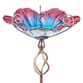 Glass Birdbath Birdfeeder with Metal Stake Garden Yard Outdoor | 31inch height stain glass bird bath for outside, flower bird bath bowl,attract wild birds and beautify outdoor gardens - color: Multi