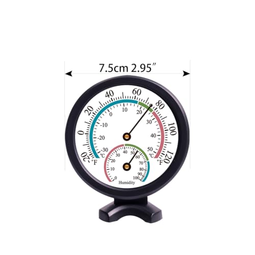 Mini Indoor Thermometer Hygrometer Analog 2 in 1 Temperature Humidity Monitor Gauge for Home, Room, Outdoor, Offices, Display Mechanical Diameter 75mm-2 Pack (No Battery Needed)-Black - color: Black*2