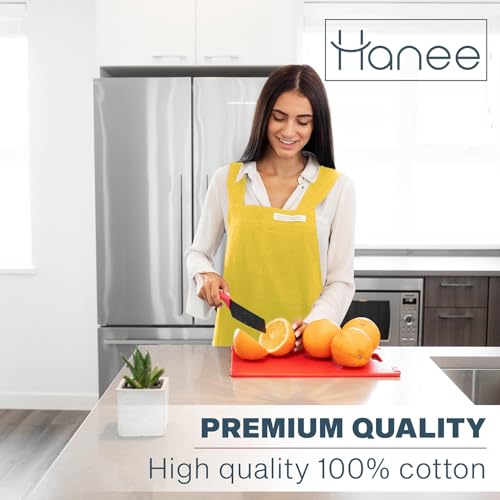 Cotton Aprons for Women and Men | Cross-Back Apron with Pockets - color: Chartreuse