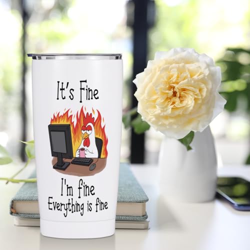 Birthday Gifts for Women 20 oz Tumbler, Gag Gifts Stainless Steel Insulated | Funny Chicken Themed Insulated Travel Coffee Mugs Water Bottle, Funny Gifts for Coworkers Boss Women Men (White) - color: Multi 1458