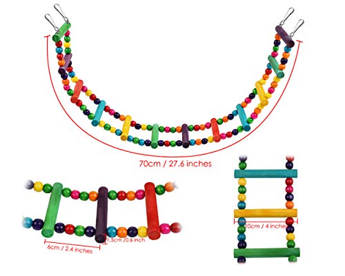 Bird Ladder Toys Coloured Flexible Parrot Swing Bridge Wooden Cockatiel Cage Hanging Climbing Ladder - size: 27.6 in (12 Steps)