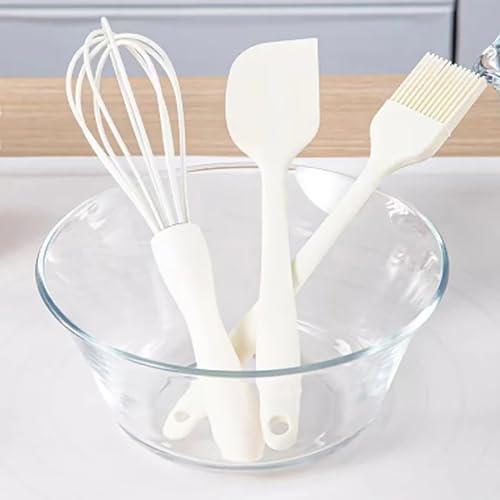 3PCS Silicone Spatula Baking Pastry Tools Cake Cream Spatula Kitchen Whisk Barbecue Oil Brush Small Tools Kitchen Accessories - color: White, size: one size