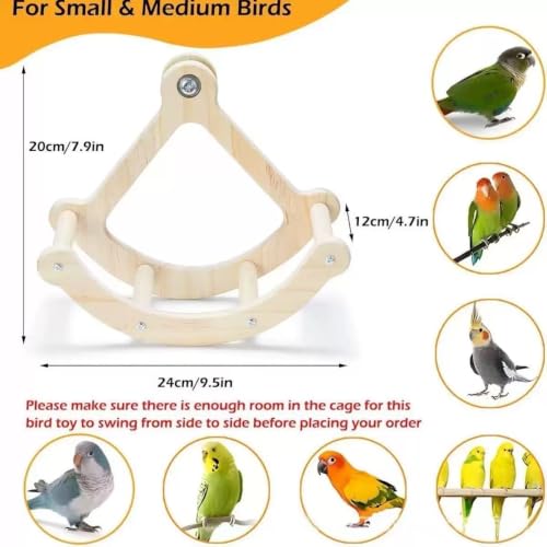 Bird Perch Toy for Window and Cage,Interactive Rocking Parakeet Toy and Perch, Wooden Birds Enrichment Toy for Parrot,Toy Fun and Accessories Suitable for All Medium Birds,Natural.