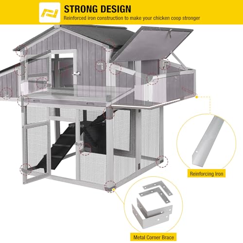 Large Chicken Coop, Wooden Chicken Coops with Nesting Boxes and Removable Tray, Waterproof Hen House with Asphalt Roof, Poultry Cage for Outdoor Backyard, Unique Folding Design - color: Grey, size: 69.8"L x 42.0"W x 54.6"H