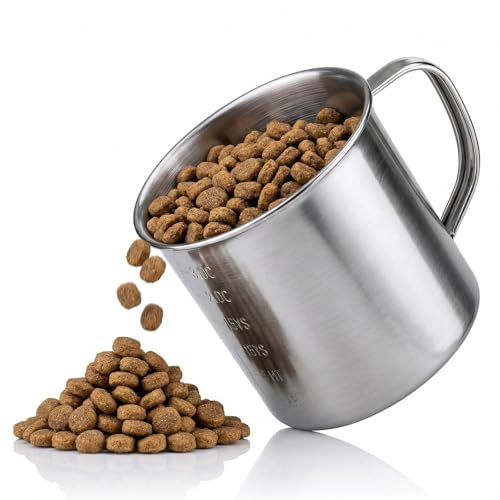 350 ML Dog Food Measuring Scoop 1.5 Cup Stainless Steel Measuring Cups with Handle Durable Pet Food Scoop 1.5 Cup Dog Foods Scoops for Dogs, Cats, Birds, Rabbits for Dry Foods & Treats