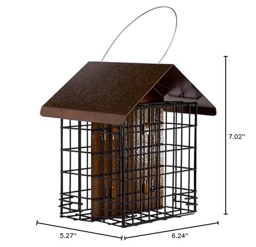 MEKKAPRO Suet Bird Feeder Metal Roof Cage Hanger Holds 2 Suet Cakes Outside | Woodpecker Feeder Offering Two Suet Bird Feeder Capacity; A Hanging Wild Bird Feeder Basket Built For Outside Use Year-round