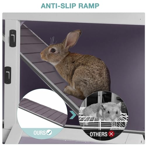 Suumerpety 2-Tier Wooden Rabbit Hutch Indoor Bunny House Guinea Pig Cage with Sliding Plastic Trays Wheels for Easy Cleaning Ventilation Design and Mobility, 36 Inch Small Animal Home (Grey, M) - color: Light Grey