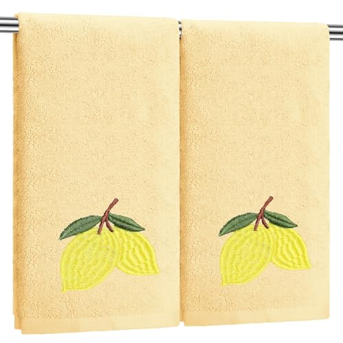 SmoothNovelty 2 Pcs Lemon Hand Towels Yellow Bathroom Decor 14x29 Inch | Embroidered Bathroom Hand Towels, 100% Cotton, Soft Absorbent, Spring Summer Bathroom Kitchen Decor - style: Lemon