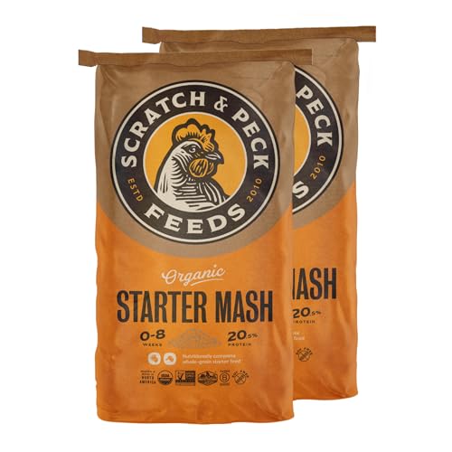 Scratch and Peck Feeds | Starter Mash for Chickens & Ducks | 50 lb Bag | 20.5% Protein, Corn & Soy Free, Fermentable Grains, Certified Organic & Non-GMO Project Verified, Complete Nutrition - size: 50 Pound (Pack of 1), style: Starter Feed