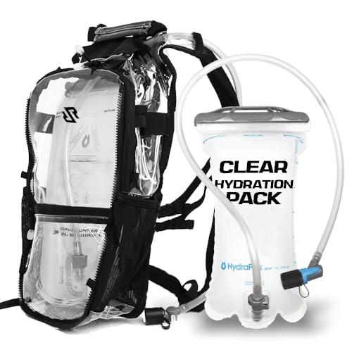 RAVERUNNER® Anti-Theft Hydration Backpack | Festival Approved Rave Backpack for Concert Goers, Leak-Free Festival Water Backpack for EDC, Rave Hydration Pack - color: Clear/Transparent