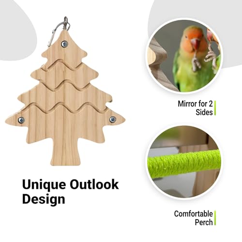 Bird Toys, Wooden Swing with Mirror and Perches for Cage, Bird Cage Accessories for Budgie, Lovebird, Green Cheek, Cockatiel, Conure, Quaker, Caique and Other Small to Medium Birds