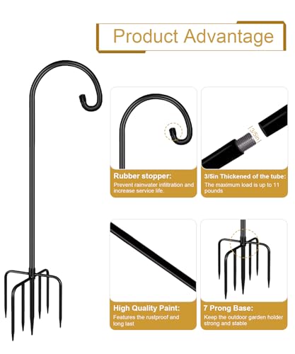 Shepherd Hook 92 Inch Tall Heavy-Duty Metal Garden Hanging Pole Stake for Bird Feeder Pole Plant Baskets, Black (2 Pack) - size: 92in-2pcs