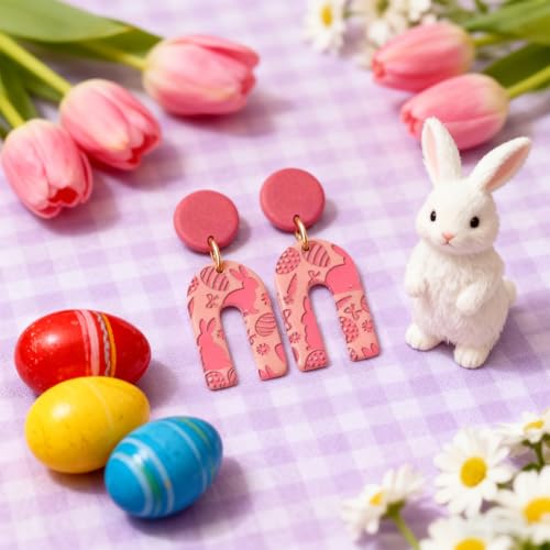 CHGCRAFT 4 Pcs Easter Polymer Clay Texture Sheets Bunnies Silicone Texture Stamp Easter Eggs Clay Texture Mat Background Modeling Pattern Pad for Jewelry and Clay Earrings Tools, 5.5x5.5 inch - style: Easter Background