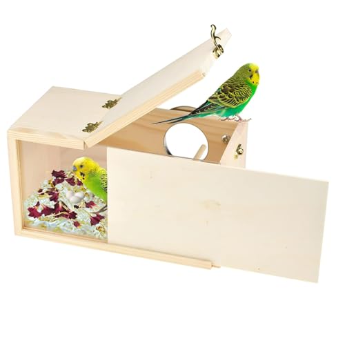 Parrot Nesting Box Cockatiel Nesting Box Bird Breeding Box House Handcrafted Wooden Acrylic Transparent Bird Box with Detachable Wooden Board for Parakeets Cockatiel Budgie Conure Parrot S - size: S(9.1"X5.7"X5.7")