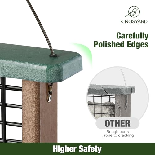 Kingsyard 2 Pack Suet Bird Feeder with Tail-Prop | Recycled Poly Lumber Suet feeder, Sturdy & Durable, Outside Hanging, Great for Woodpecker & Clinging Birds, Green - color: Green