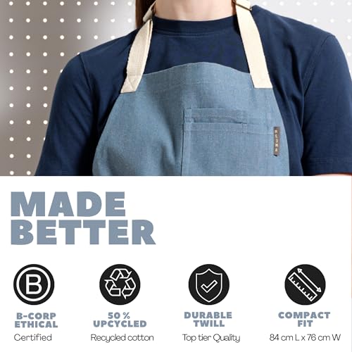 Chef Aprons for Women with Pockets, Adjustable Bib Aprons for Cooking - color: Blue