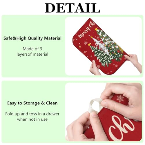 Christmas Kitchen Countertop Dish Drying Mat,Red Christmas Tree Snowflake Pattern Microfiber Kitchen Drying Mat, Washable Absorbent Countertop Xmas Winter Holiday Dish Mat Drainer,16x18In - color: christmas, size: 16" x 18"