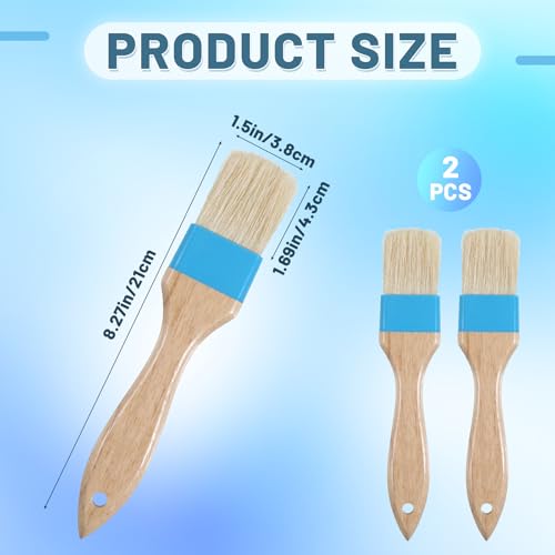 2 PCS 1.5 Inch Natural Bristle Pastry Brush, Pastry Basting Brush Heat Resistant Wooden Handle Butter Brush, Basting Brush for Cooking, BBQ, Baking, Egg Wash, Oil, Blue