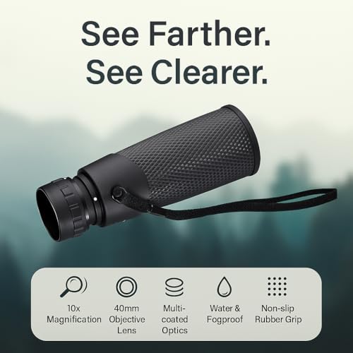 Barska Blackhawk Waterproof Monocular – Compact, Fogproof, Multi-Coated Optics, Slip-Resistant Grip for Birding, Hiking, Sports, Concerts & Outdoor Use - style: 10x40