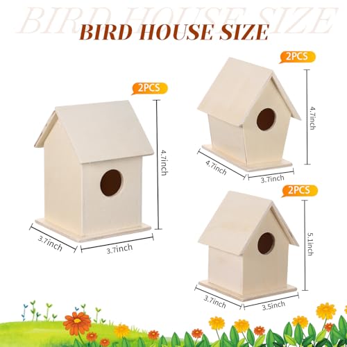Jetec 12 Pieces Bird House Craft Wooden Birdhouse Kit Build and Paint Birdhouses Unfinished Bird Houses Wooden Arts for Summer Arts and Craft Projects 3 Sizes
