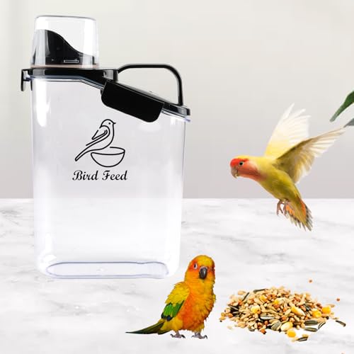 Bird Seed Storage Container Portable-3 Qt/2.8 L Clear Plastic Airtight Wild bird Seed Dispenser food with Measuring Cup|BPA Free-White - color: White
